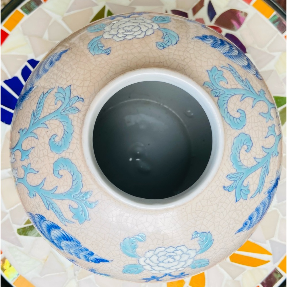 Gorgeous Old Vase-Asian Style, Globe Shaped, Pastel Blues, Green, Peach, Yellow - Picture 12 of 16